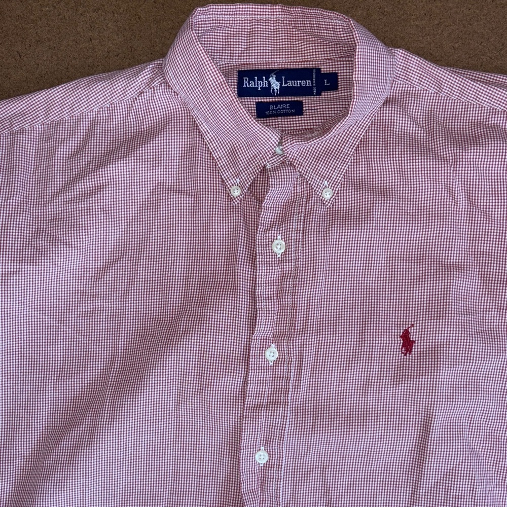 Ralph Lauren Men’s Lg Red Mini-Gingham Button-Down Blaire Shirt